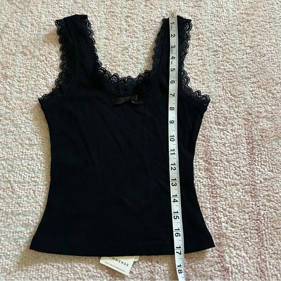 NWT Commense Lace Trim Crop Tank Top Ribbed Bow Front Size XS Black - Picture 9 of 10